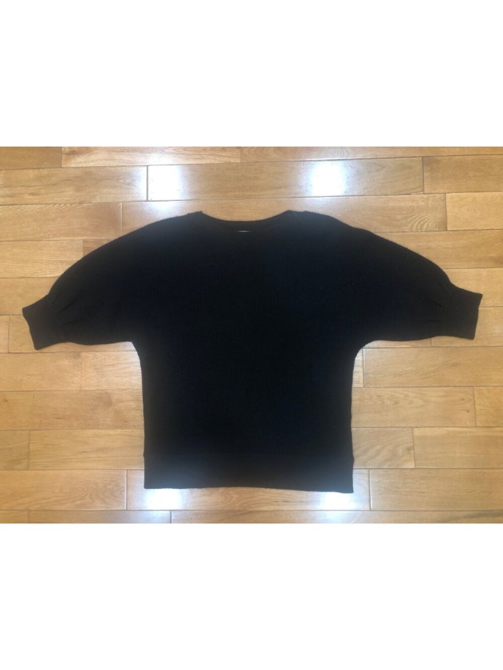 Kinross 100% Cashmere Black Puff Short Sleeve Crew Neck Knit Sweater Size M - Picture 3 of 9